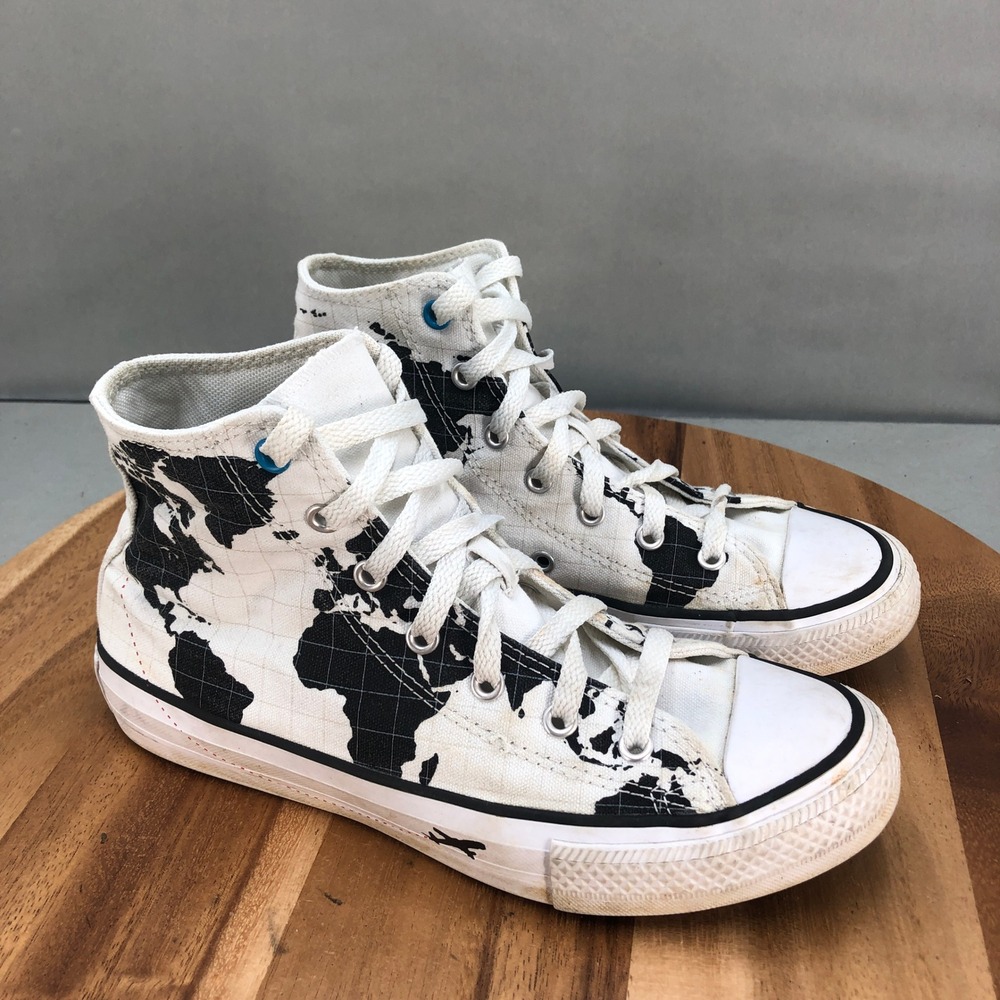 Converse All Star High Map Sneakers Youth Size 5 World White Black Canvas Shoes